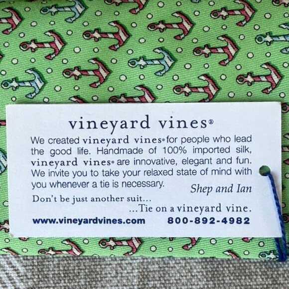 Vineyard Vines Men's 100% Silk Tie Candy Cane Anchor Light Green Holiday NWT - Picture 3 of 9
